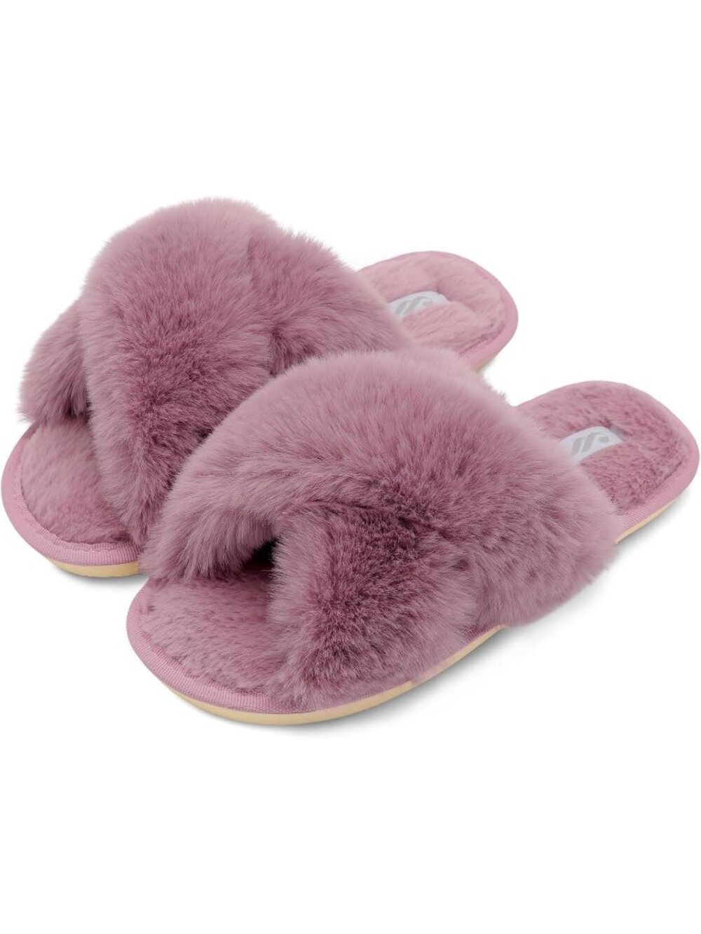 Women's Dark Pink Fuzzy Fluffy House Criss Cross Furry Open Toe Slipper Shoes